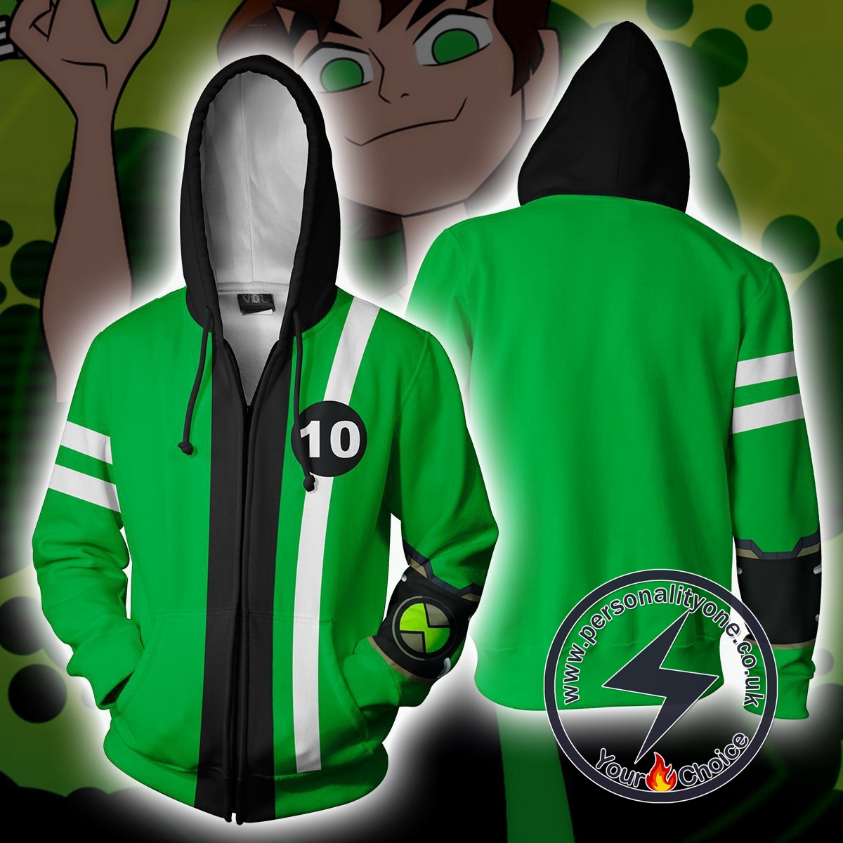 Ben 10 Green Costume Zip Up Hoodie Jacket